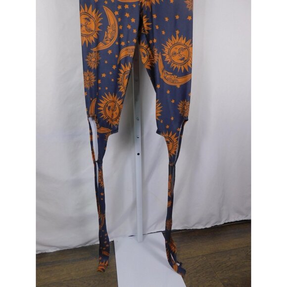 Celestial Sun Moon Stars Leggings Womens Medium Blue Orange Tie Ankle Yoga Wrap - Picture 3 of 11